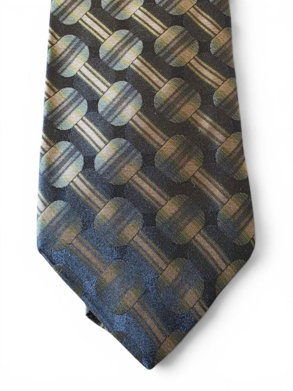 Stafford Executive Silk Tie Black Green Brown Geometric Satin Woven Classic USA - Picture 3 of 13